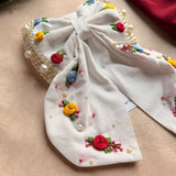Godavari White Hand Embroidered Floral Bow Hair Clip