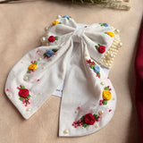Godavari White Hand Embroidered Floral Bow Hair Clip