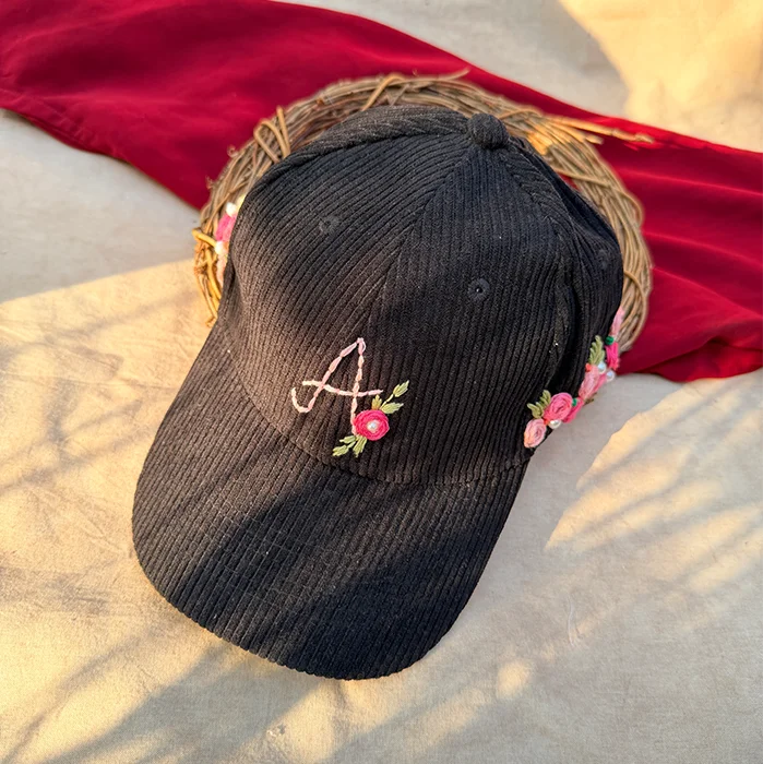 Lunar Bloom – Personalised Hand-Embroidered Floral Cap