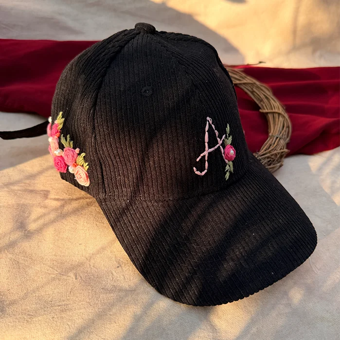 Lunar Bloom – Personalised Hand-Embroidered Floral Cap