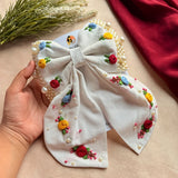 Godavari White Hand Embroidered Floral Bow Hair Clip