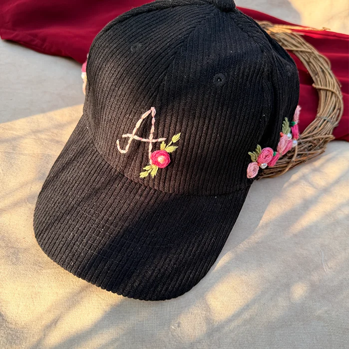 Lunar Bloom – Personalised Hand-Embroidered Floral Cap