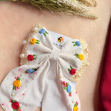 Godavari White Hand Embroidered Floral Bow Hair Clip
