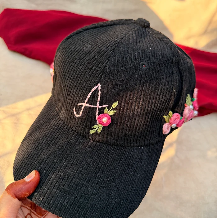 Lunar Bloom – Personalised Hand-Embroidered Floral Cap