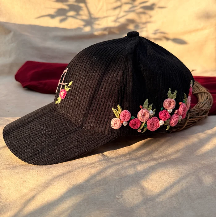 Lunar Bloom – Personalised Hand-Embroidered Floral Cap