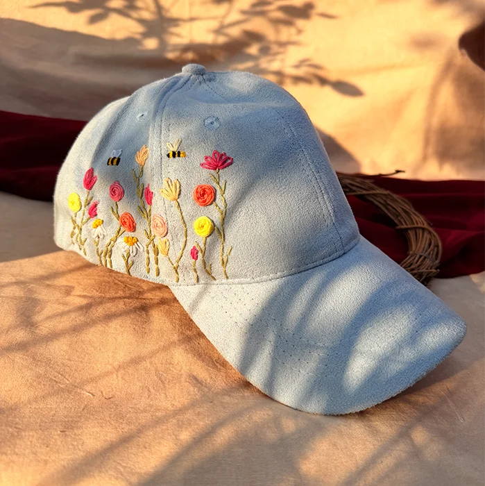 Springtime Bliss Hand-Embroidered Floral Cap