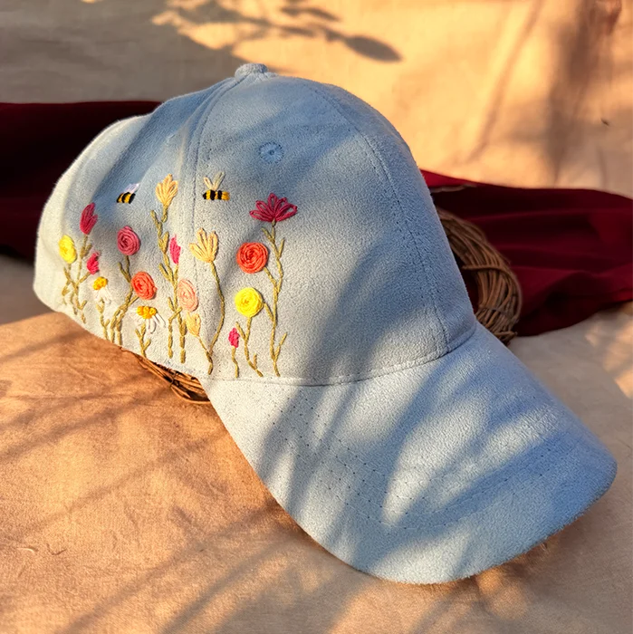 Springtime Bliss Hand-Embroidered Floral Cap