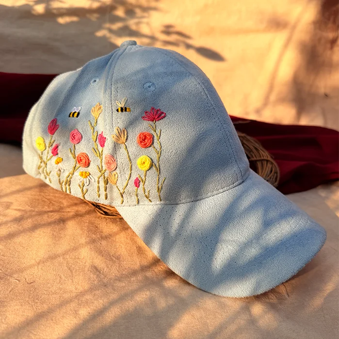 Springtime Bliss Hand-Embroidered Floral Cap