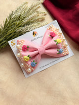 Floral Pink Noor Mini Pearl Bow