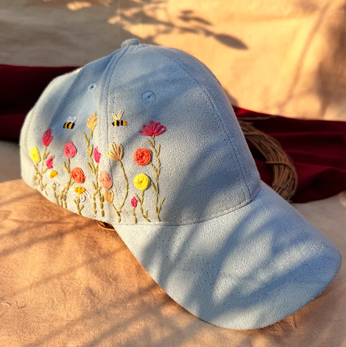 Springtime Bliss Hand-Embroidered Floral Cap