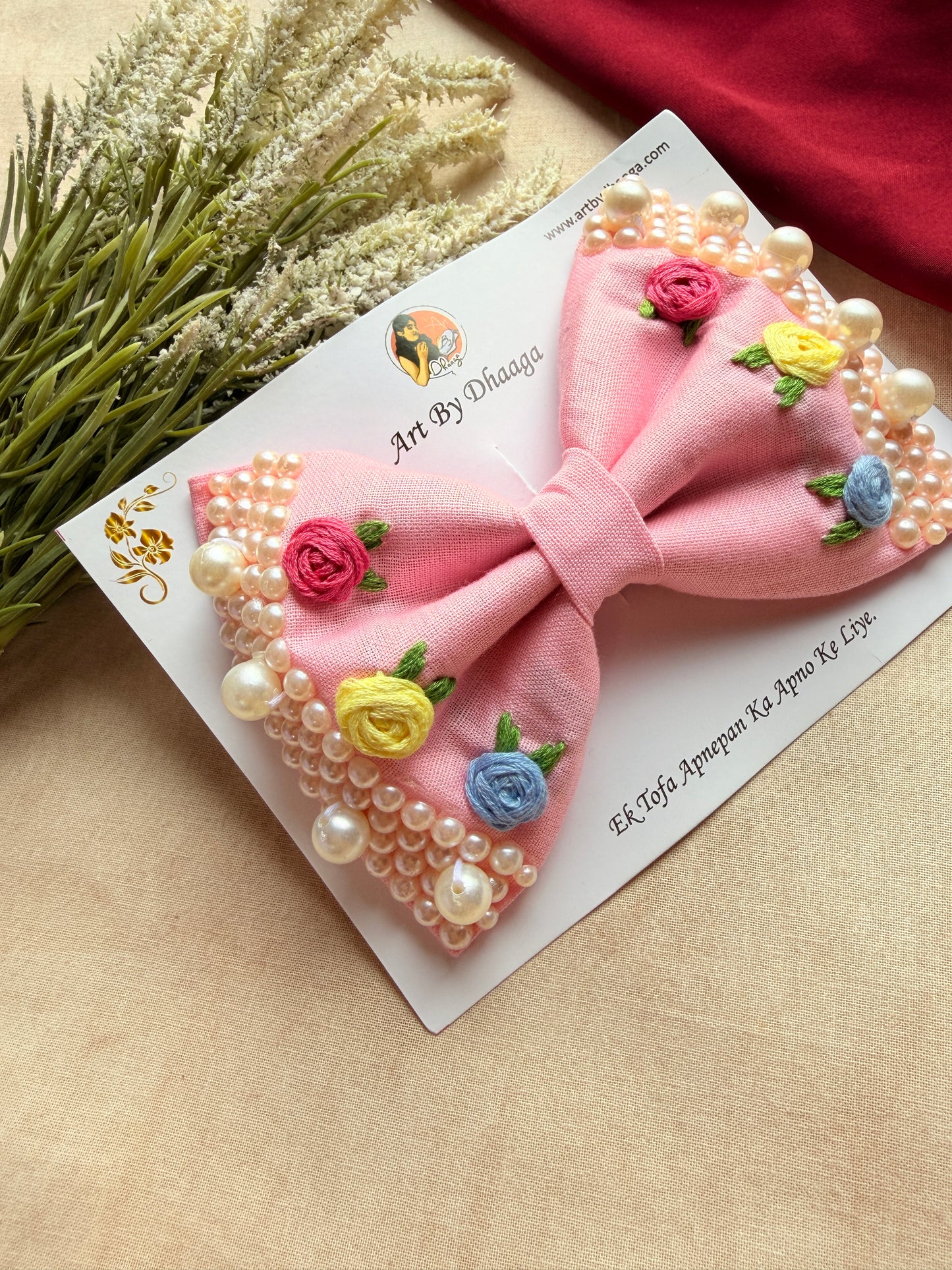 Floral Pink Noor Mini Pearl Bow