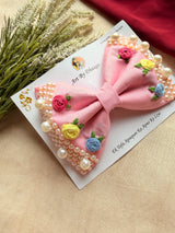 Floral Pink Noor Mini Pearl Bow