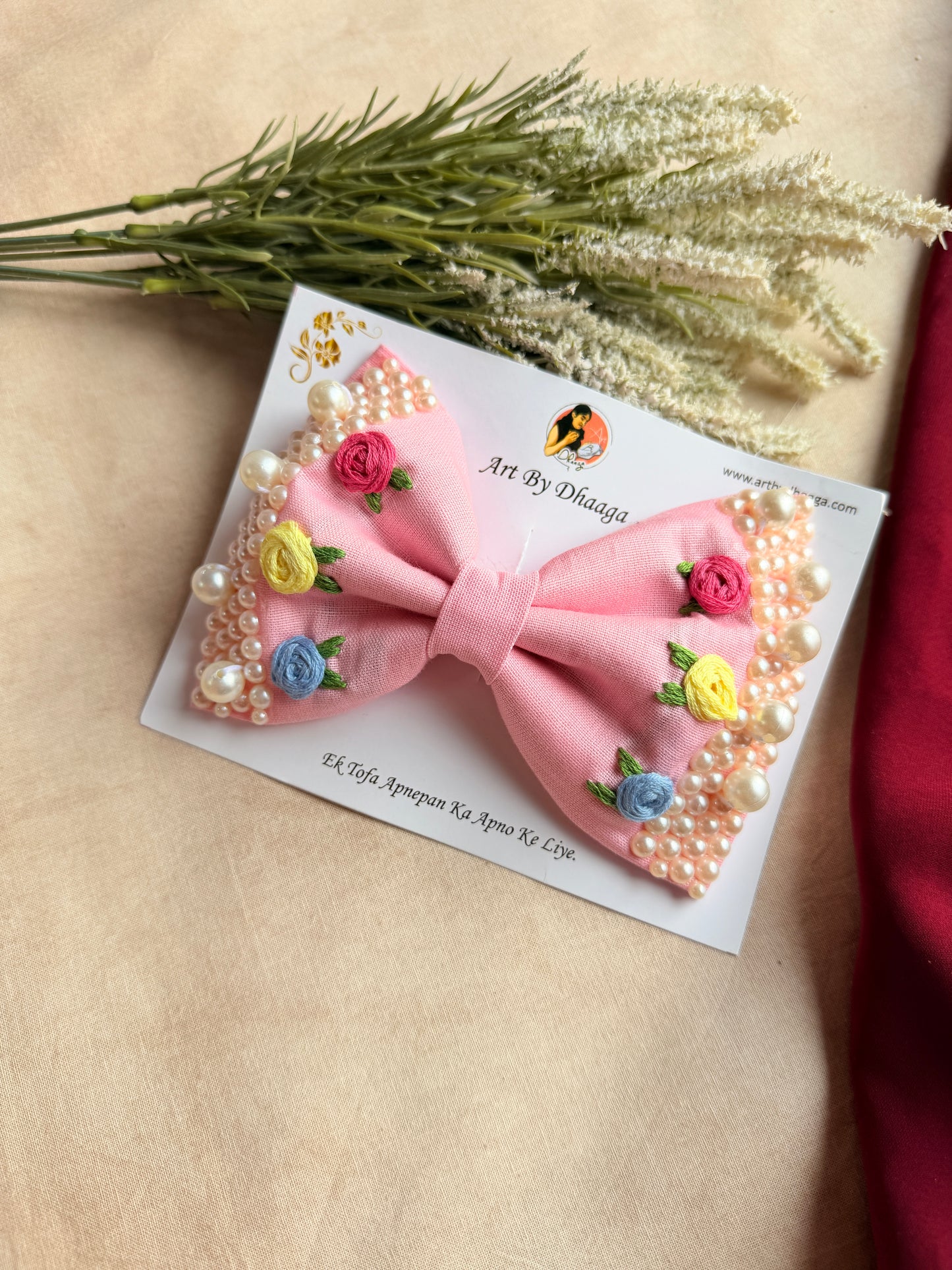 Floral Pink Noor Mini Pearl Bow