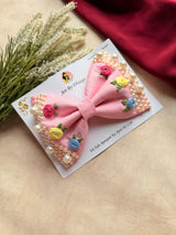 Floral Pink Noor Mini Pearl Bow