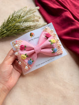 Floral Pink Noor Mini Pearl Bow