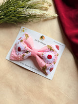 Aarya Pink Hand Embroidered Daisy Bow Hair Clip
