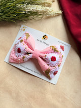 Aarya Pink Hand Embroidered Daisy Bow Hair Clip