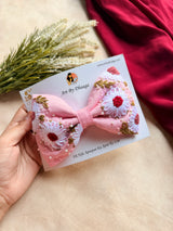 Aarya Pink Hand Embroidered Daisy Bow Hair Clip
