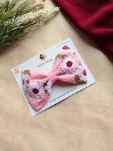 Aarya Pink Hand Embroidered Daisy Bow Hair Clip