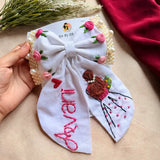 Aaina White Personalized Hand Embroidered Bow Hair Clip