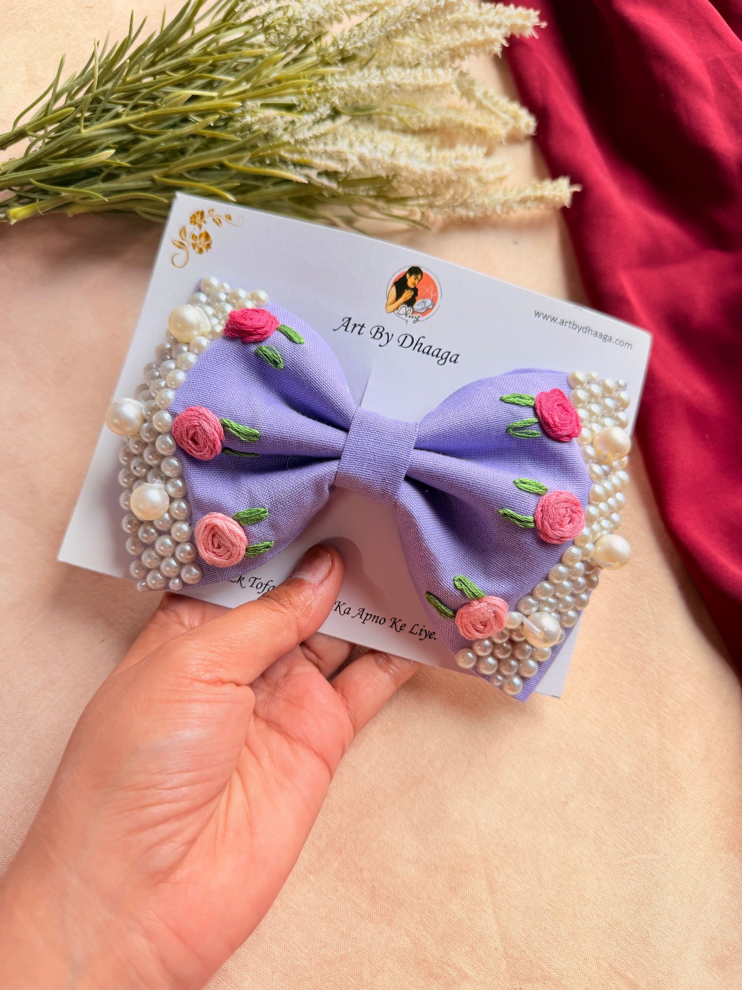 Floral levender Noor Mini Pearl Bow