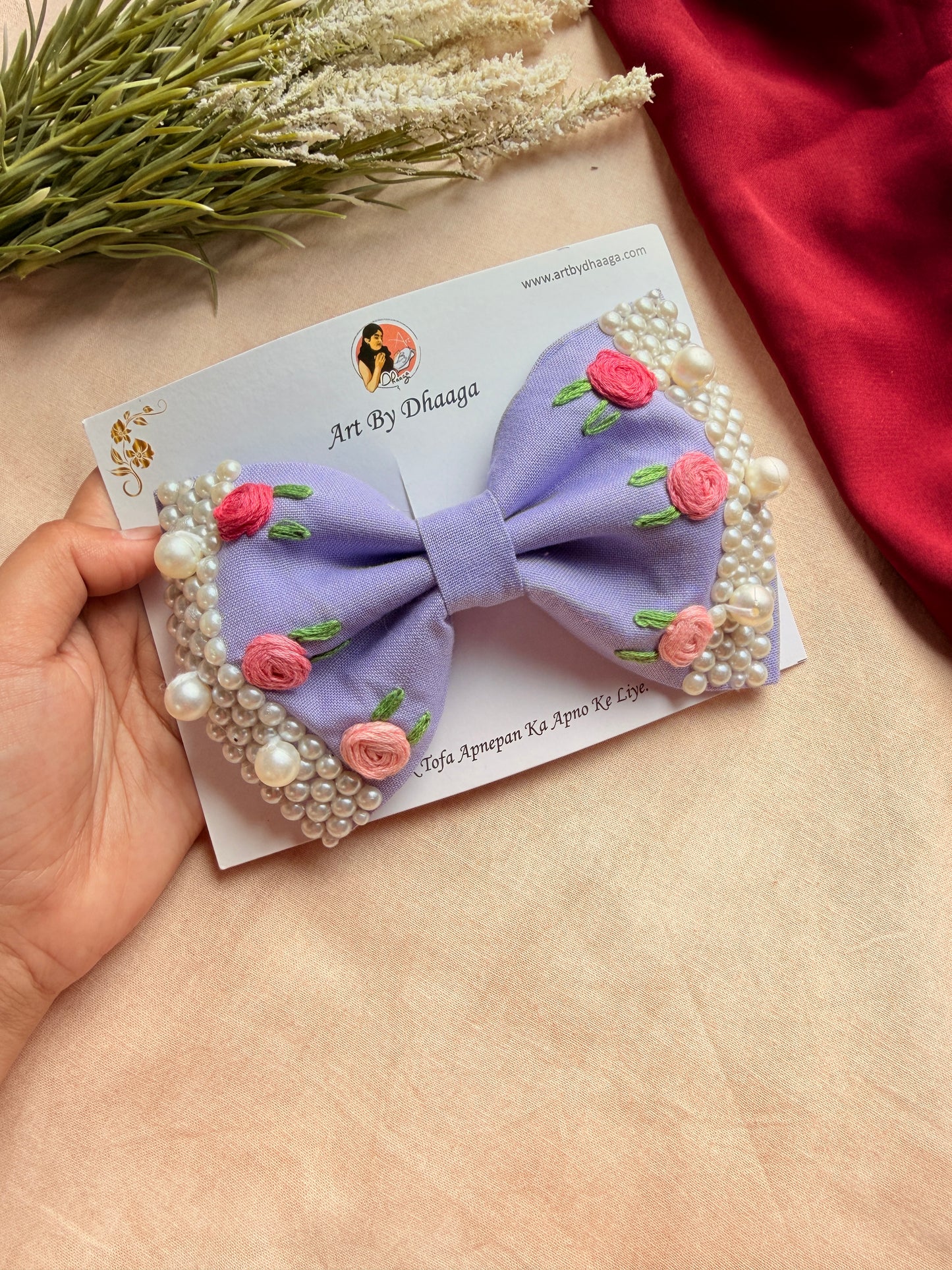 Floral levender Noor Mini Pearl Bow