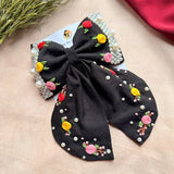Godavari Black Hand Embroidered Floral Bow Hair Clip