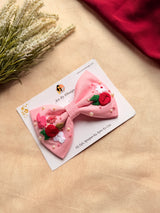 Cotton Candy Charm Hand Embroidered Floral Bow Hair Clip