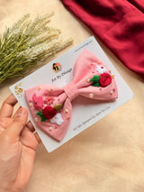 Cotton Candy Charm Hand Embroidered Floral Bow Hair Clip