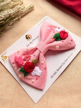 Cotton Candy Charm Hand Embroidered Floral Bow Hair Clip