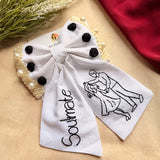 Soulmate Hand Embroidered Couple Bow Hair Clip – White