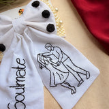 Soulmate Hand Embroidered Couple Bow Hair Clip – White