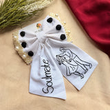 Soulmate Hand Embroidered Couple Bow Hair Clip – White