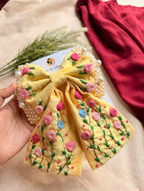 Apsara Yellow Hand Embroidered Floral Bow Hair Clip
