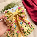 Apsara Yellow Hand Embroidered Floral Bow Hair Clip