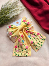 Apsara Yellow Hand Embroidered Floral Bow Hair Clip