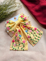 Apsara Yellow Hand Embroidered Floral Bow Hair Clip
