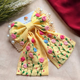 Apsara Yellow Hand Embroidered Floral Bow Hair Clip