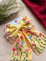 Apsara Yellow Hand Embroidered Floral Bow Hair Clip