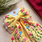 Apsara Yellow Hand Embroidered Floral Bow Hair Clip