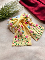 Apsara Yellow Hand Embroidered Floral Bow Hair Clip