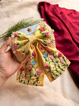 Apsara Yellow Hand Embroidered Floral Bow Hair Clip