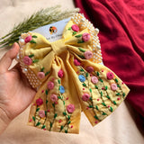 Apsara Yellow Hand Embroidered Floral Bow Hair Clip