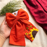 Be My Sunflower Orange Hand Embroidered Bow Hair Clip