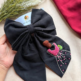Khoobsurat Black Hand Embroidered Bridal Bow Hair Clip