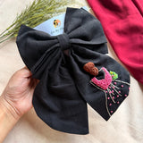 Khoobsurat Black Hand Embroidered Bridal Bow Hair Clip