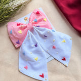 Cupid Embrace Pink Hand Embroidered Heart Bow Hair Clip