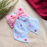 Cupid Embrace Pink Hand Embroidered Heart Bow Hair Clip