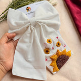 Be My Sunflower White Hand Embroidered Bow Hair Clip