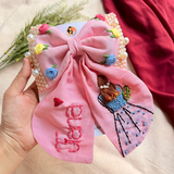 Aaina Pink Personalized Hand Embroidered Bow Hair Clip
